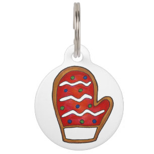 Placa Para Mascotas Red Knit Mitten Dog Cat Hola soy Mittens Winter