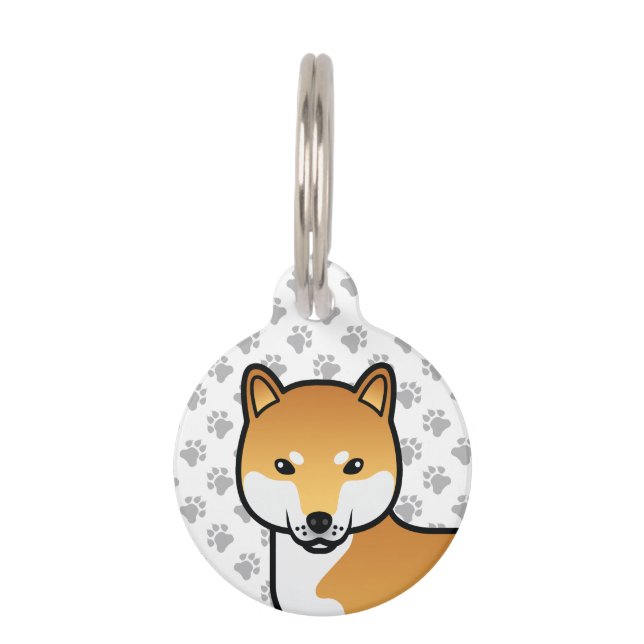 Placa Para Mascotas Red Shiba Inu Cute Caricatura Perro e información  (Anverso)