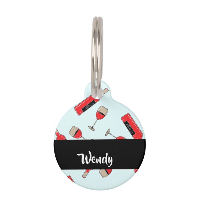 Placa Para Mascotas Red wine bottles and glasses pattern (Anverso)