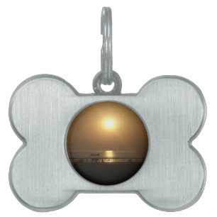 Placa Para Mascotas Reflexión sobre la puesta de sol en verano dorado