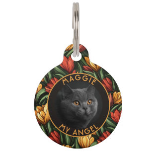 Placa Para Mascotas Regalo Clásico para Dueño de Gato Estampa de Tulip