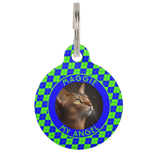 Placa Para Mascotas Regalo de cachorro lindo con estampado de gingham (Anverso)