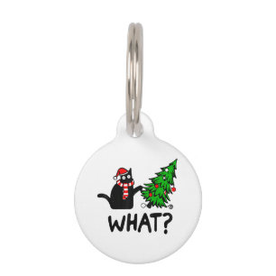 Placa Para Mascotas Regalo divertido de gato negro empujando el árbol