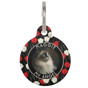 Placa Para Mascotas Regalo elegante de gato personalizado Tulip Flower