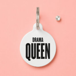 Placa Para Mascotas Reina del drama divertida blanca nombre personaliz