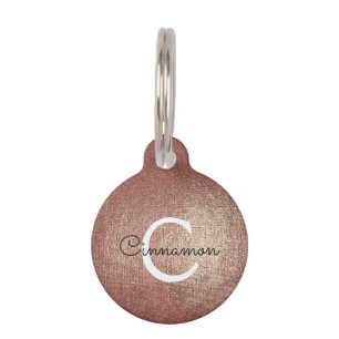 Placa Para Mascotas Relieve metalizado dorado rosa rosa Monograma metá