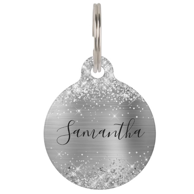 Placa Para Mascotas Relieve metalizado plateado espumosamente Purpurin (Anverso)