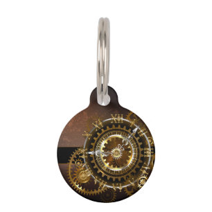 Placa Para Mascotas Reloj de vapor con engranajes antiguos