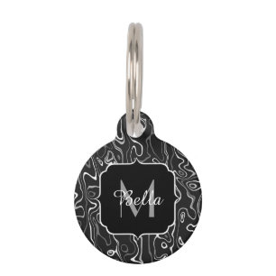 Placa Para Mascotas Remolques abstractos de damasco gris blanco negro