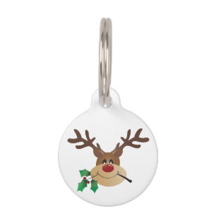 Placa Para Mascotas Reno Personalizado Con Mistletoe
