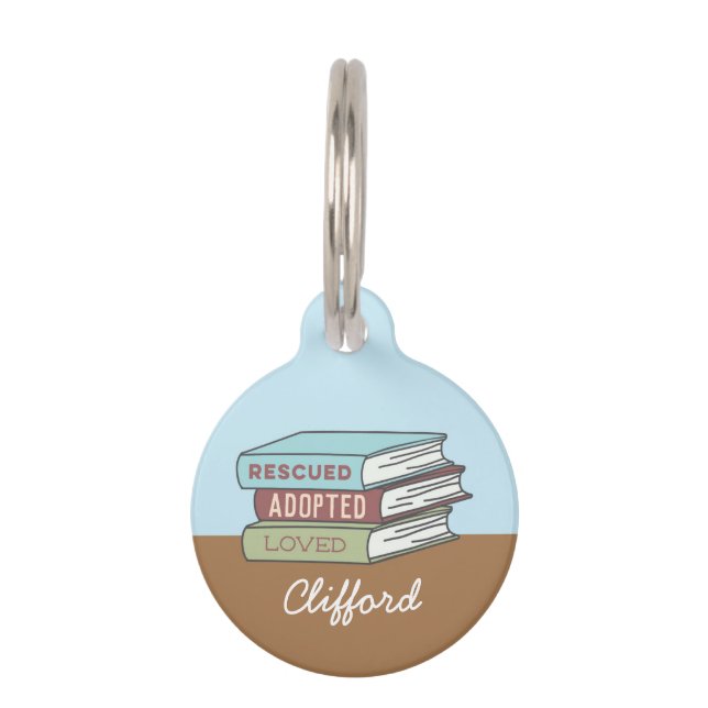 Placa Para Mascotas Rescatado libro de amor adoptado (Anverso)