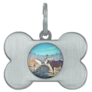 Placa Para Mascotas Rescatados Caballos Borradores comiendo heno