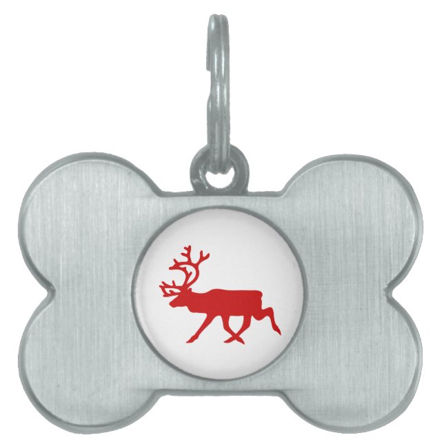 Placa Para Mascotas Resto Rojo / Silhouette Caribou (Frente)