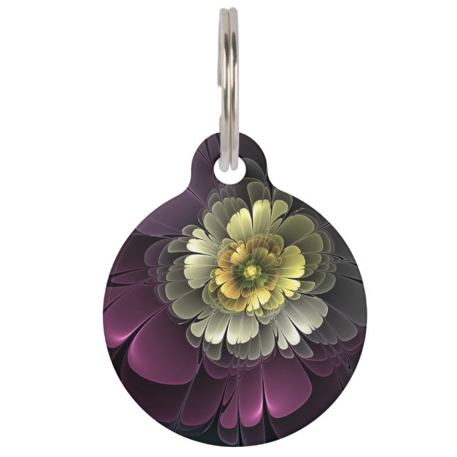 Placa Para Mascotas Resumen de la flor fractal gris purpur moderna (Anverso)