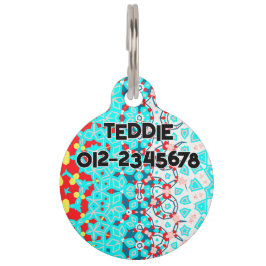 Placa Para Mascotas Resumen del amarillo rojo turquesa con el número d