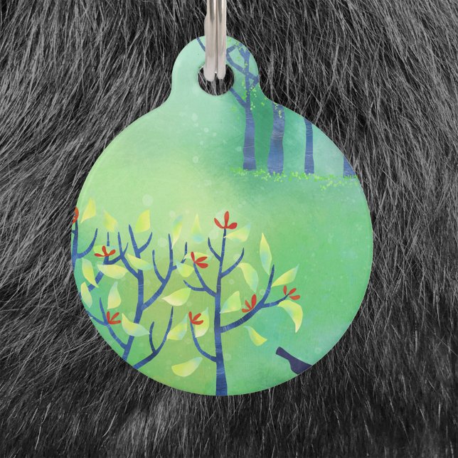 Placa Para Mascotas Resumen del paisaje verde moderno (Green abstract landscape art pet tag)