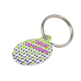 Placa Para Mascotas Resumen Diseño Geométrico Jugador Púrpura Verde