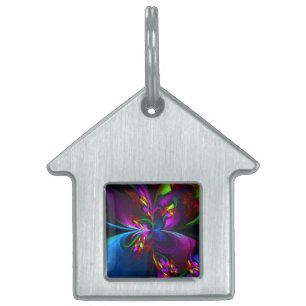 Placa Para Mascotas Resumen floral moderno Patrón azul rojo del arte #