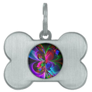 Placa Para Mascotas Resumen floral moderno Patrón azul rojo del arte #