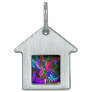 Placa Para Mascotas Resumen floral moderno Patrón azul rojo del arte #