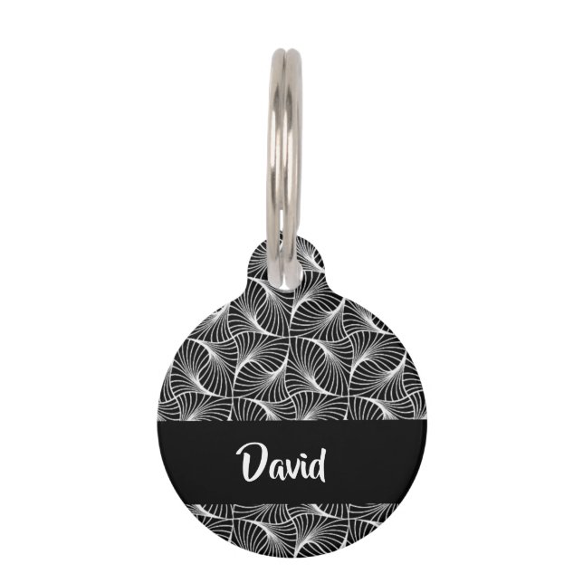 Placa Para Mascotas Resumen monocromo blanco y negro (Anverso)