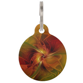 Placa Para Mascotas Resumen Naranja rojo Brown Flor de arte fractal ve