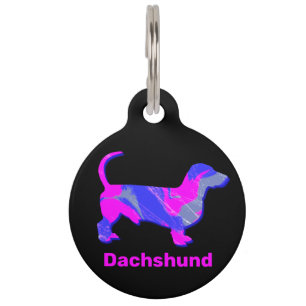 Placa Para Mascotas Resumen rosa caliente y azul de Dachshund