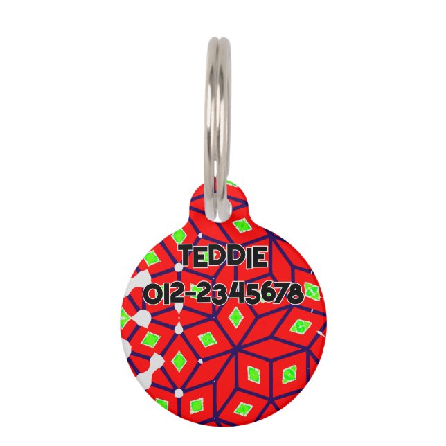 Placa Para Mascotas Resumen Verde Rojo Brillante (Anverso)