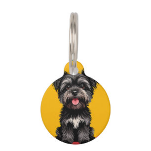 Placa Para Mascotas Retrato de cachorro terrier juguetón en negro y gr