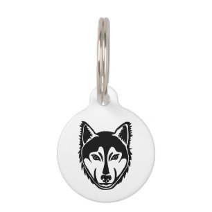 Placa Para Mascotas retrato de Husky en blanco y negro Lino Cut Print
