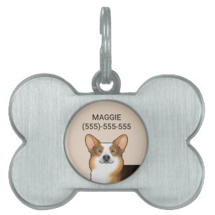 Placa Para Mascotas Retrato de Pembroke Welsh Corgi Tricolor de Cabeza