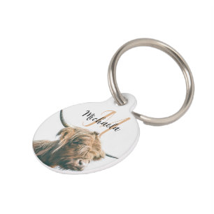 Placa Para Mascotas Retrato de vaca de Highland nombre personalizado m