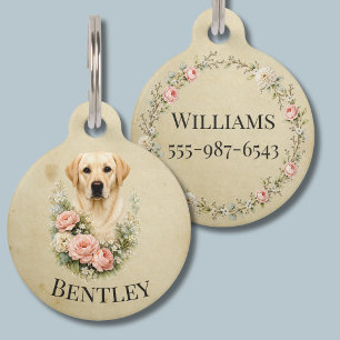 Placa Para Mascotas Retrato Floral de Labrador