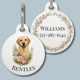 Placa Para Mascotas Retrato Floral de Labrador