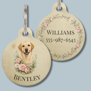Placa Para Mascotas Retrato Floral de Labrador