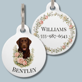 Placa Para Mascotas Retrato floral de Labrador de chocolate