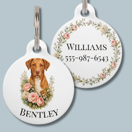 Placa Para Mascotas Retrato Floral de Vizsla
