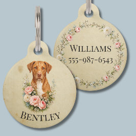 Placa Para Mascotas Retrato Floral de Vizsla