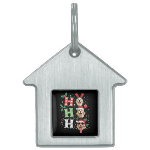 Placa Para Mascotas Retrievers Dorados de Ho Ho Ho Navidad