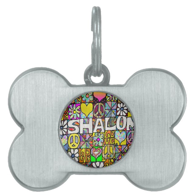 Placa Para Mascotas Retro 60 Psicodélico Shalom LOVE (Frente)