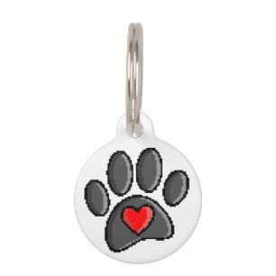 Placa Para Mascotas Retro 80 Videojuego 8 bits Pixel Art Dog Paw Print