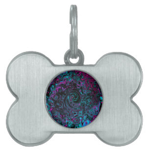 Placa Para Mascotas Retro Aqua Magenta y Black Abstract Swirl