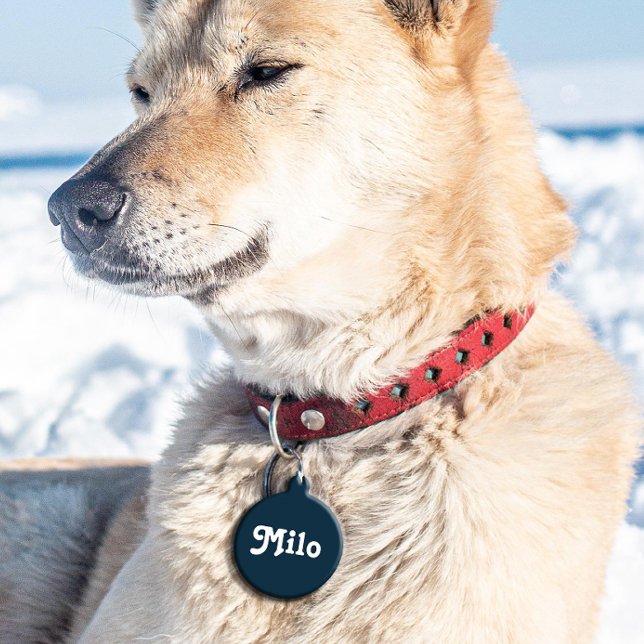 Placa Para Mascotas Retro azul marino (Subido por el creador)