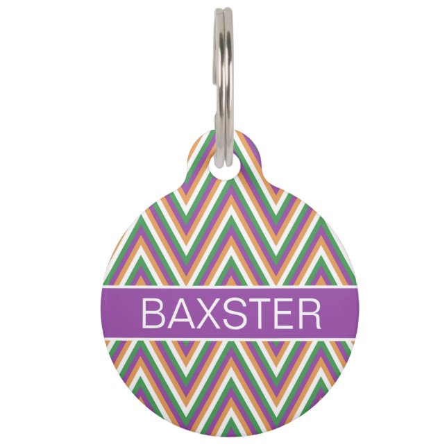 Placa Para Mascotas Retro Chevron Pattern Personalised (Anverso)