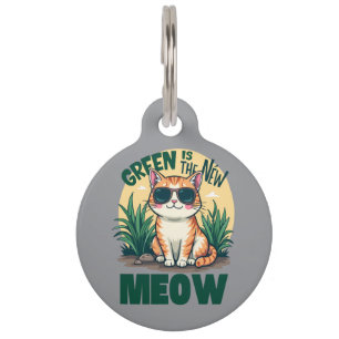 Placa Para Mascotas Retro "El Verde Es El Nuevo Meow" Arte De Naturale