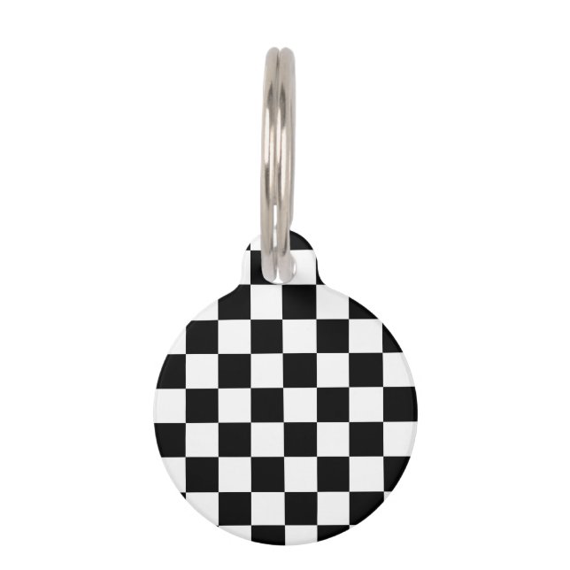 Placa Para Mascotas Retro geométrico negro y blanco (Anverso)