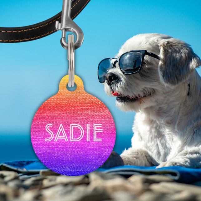 Placa Para Mascotas Retro Perro arco iris o nombre e información del g (Subido por el creador)