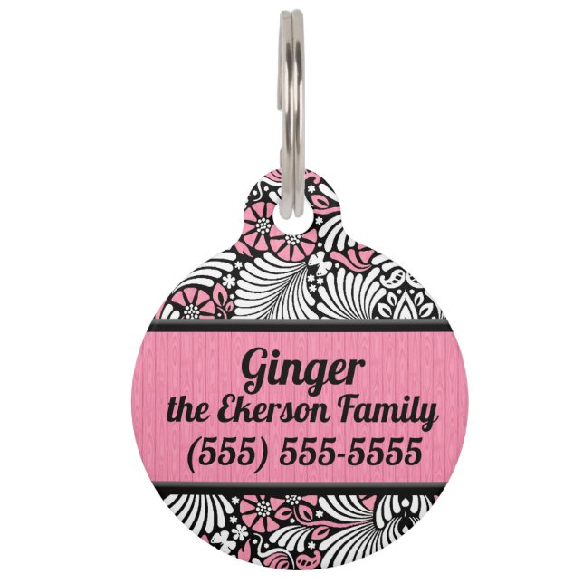 Placa Para Mascotas Retro Pink and White Fern for Pets (Anverso)