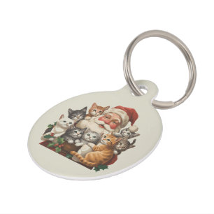 Placa Para Mascotas Retro Santa Claus y gatitos Navidad Invierno 90s