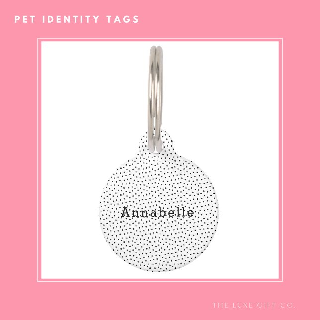 Placa Para Mascotas Retro simple de puntos de polka blanco y negro Min (Subido por el creador)